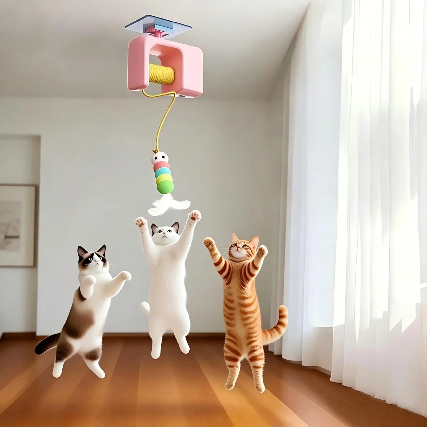 Interactive Retractable Bungee Cat Kitty Toy , Automatic Hanging Door Cat Toy, USB Rechargeable