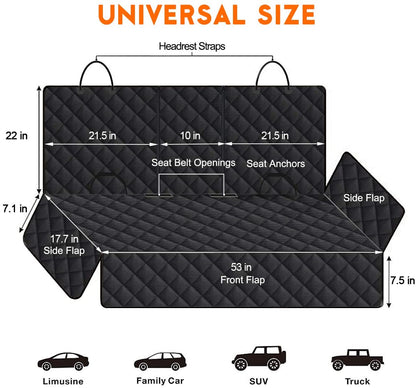Dog Car Seat Cover, Back Seat Cover for Dogs Pet, Waterproof Rear Seat Cover Durable  Seat Cover, Fits Middle Armrest for Most Cars Suvs Trucks (53” Width)- Black