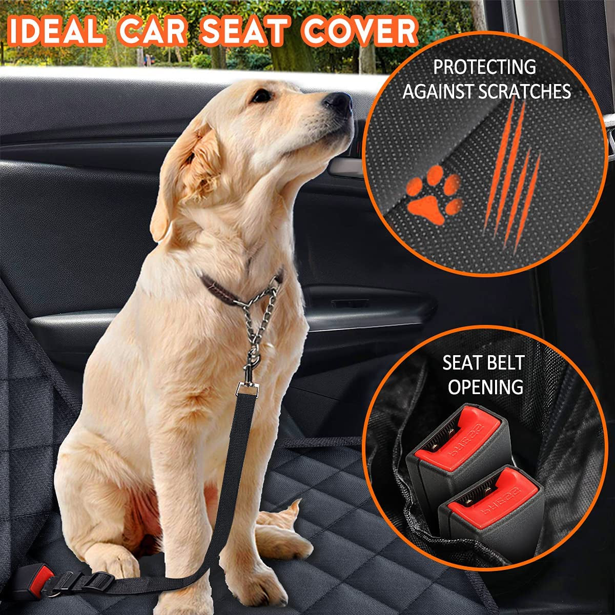 Dog Car Seat Cover, Back Seat Cover for Dogs Pet, Waterproof Rear Seat Cover Durable  Seat Cover, Fits Middle Armrest for Most Cars Suvs Trucks (53” Width)- Black