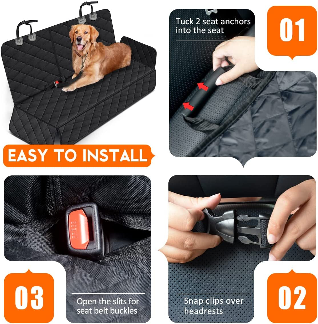 Dog Car Seat Cover, Back Seat Cover for Dogs Pet, Waterproof Rear Seat Cover Durable  Seat Cover, Fits Middle Armrest for Most Cars Suvs Trucks (53” Width)- Black