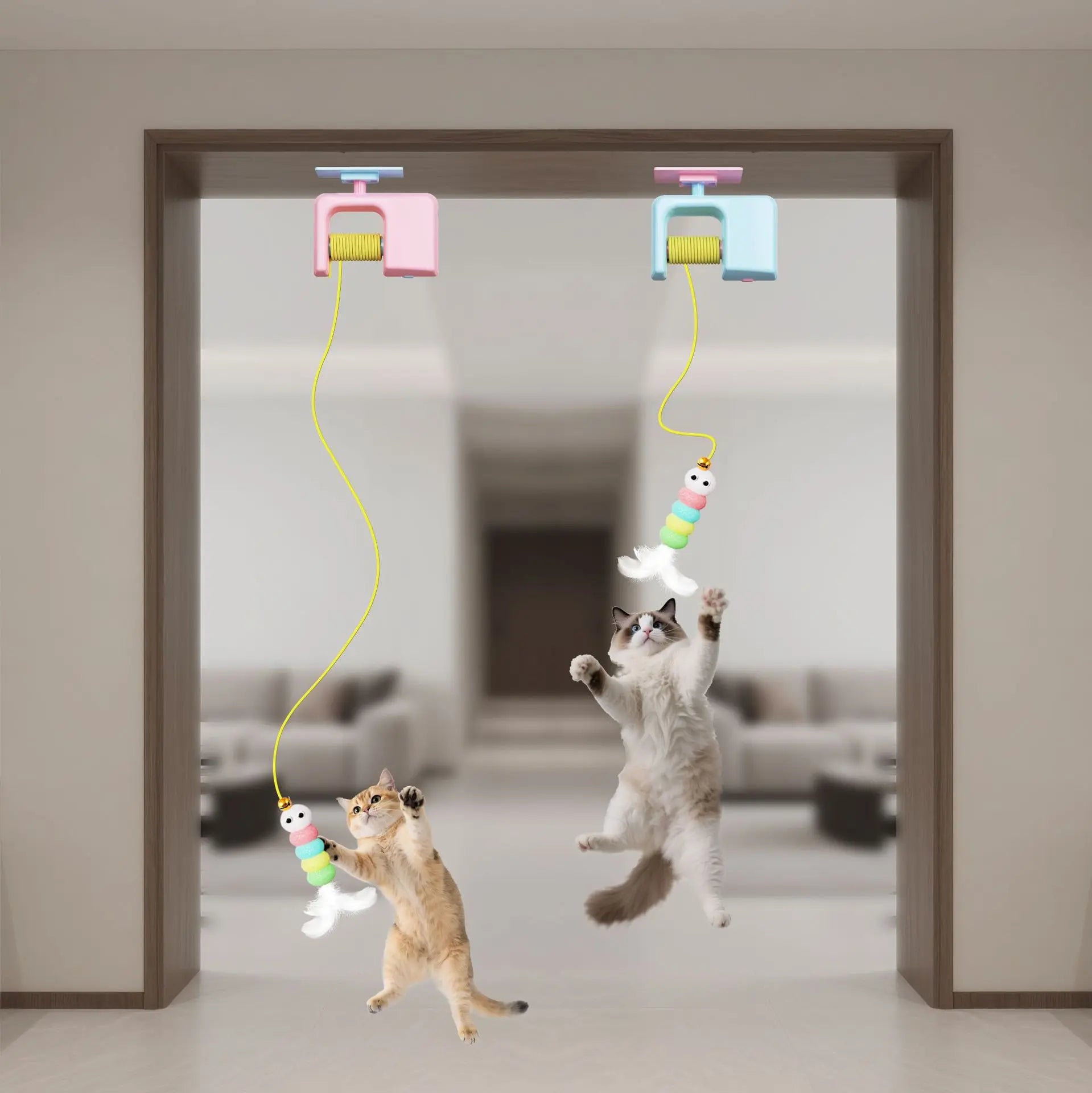Interactive Retractable Bungee Cat Kitty Toy , Automatic Hanging Door Cat Toy, USB Rechargeable