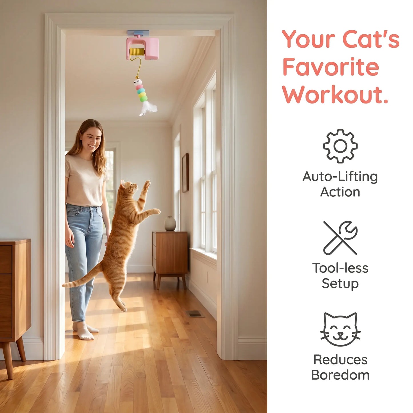 Interactive Retractable Bungee Cat Kitty Toy , Automatic Hanging Door Cat Toy, USB Rechargeable